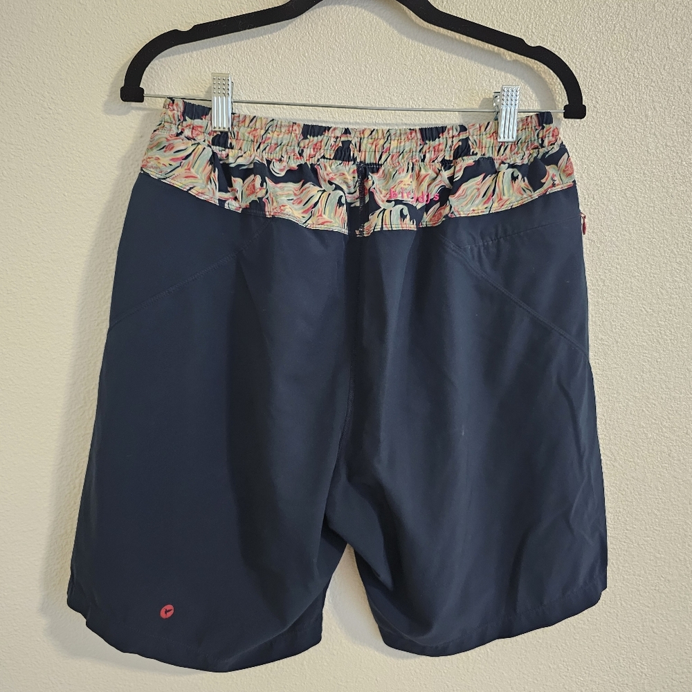 Birddogs Navy Blue w/ Printed Waistband Built in Liner Shorts Size Large Long